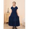 imageGORLYA Girls Flutter Sleeve V Neck Modest Casual Holiday Ruffle Tiered Hem Long Maxi Dress 616YNavy