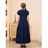 imageGORLYA Girls Flutter Sleeve V Neck Modest Casual Holiday Ruffle Tiered Hem Long Maxi Dress 616YNavy