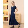 imageGORLYA Girls Flutter Sleeve V Neck Modest Casual Holiday Ruffle Tiered Hem Long Maxi Dress 616YNavy