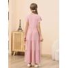 imageGORLYA Girls Flutter Sleeve V Neck Modest Casual Holiday Ruffle Tiered Hem Long Maxi Dress 616YPink