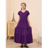 imageGORLYA Girls Flutter Sleeve V Neck Modest Casual Holiday Ruffle Tiered Hem Long Maxi Dress 616YPurple