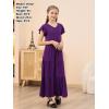 imageGORLYA Girls Flutter Sleeve V Neck Modest Casual Holiday Ruffle Tiered Hem Long Maxi Dress 616YPurple