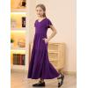 imageGORLYA Girls Flutter Sleeve V Neck Modest Casual Holiday Ruffle Tiered Hem Long Maxi Dress 616YPurple