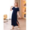 imageGORLYA Girls Modest Elegant Split Curvy Hem Casual Loose Long Maxi Straight Dress with Pockets 414YNavy