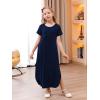 imageGORLYA Girls Modest Elegant Split Curvy Hem Casual Loose Long Maxi Straight Dress with Pockets 414YNavy