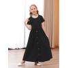 imageGORLYA Girls Modest Simple Button Casual Loose Holiday Long Maxi Dress with Pockets for 414Y KidsBlack