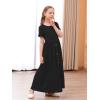 imageGORLYA Girls Modest Simple Button Casual Loose Holiday Long Maxi Dress with Pockets for 414Y KidsBlack
