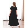 imageGORLYA Girls Modest Simple Button Casual Loose Holiday Long Maxi Dress with Pockets for 414Y KidsBlack
