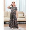 imageGORLYA Girls Modest Simple Button Casual Loose Holiday Long Maxi Dress with Pockets for 414Y KidsGray Print