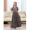 imageGORLYA Girls Modest Simple Button Casual Loose Holiday Long Maxi Dress with Pockets for 414Y KidsGray Print