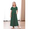 imageGORLYA Girls Modest Simple Button Casual Loose Holiday Long Maxi Dress with Pockets for 414Y KidsGreen
