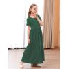 imageGORLYA Girls Modest Simple Button Casual Loose Holiday Long Maxi Dress with Pockets for 414Y KidsGreen