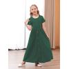 imageGORLYA Girls Modest Simple Button Casual Loose Holiday Long Maxi Dress with Pockets for 414Y KidsGreen