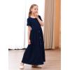 imageGORLYA Girls Modest Simple Button Casual Loose Holiday Long Maxi Dress with Pockets for 414Y KidsNavy