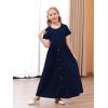 imageGORLYA Girls Modest Simple Button Casual Loose Holiday Long Maxi Dress with Pockets for 414Y KidsNavy