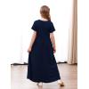 imageGORLYA Girls Modest Simple Button Casual Loose Holiday Long Maxi Dress with Pockets for 414Y KidsNavy