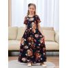 imageGORLYA Girls Modest Simple Button Casual Loose Holiday Long Maxi Dress with Pockets for 414Y KidsOrange Flower