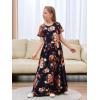 imageGORLYA Girls Modest Simple Button Casual Loose Holiday Long Maxi Dress with Pockets for 414Y KidsOrange Flower