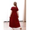 imageGORLYA Girls Modest Simple Button Casual Loose Holiday Long Maxi Dress with Pockets for 414Y KidsWine Red