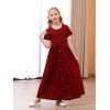 imageGORLYA Girls Modest Simple Button Casual Loose Holiday Long Maxi Dress with Pockets for 414Y KidsWine Red