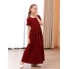 imageGORLYA Girls Modest Simple Button Casual Loose Holiday Long Maxi Dress with Pockets for 414Y KidsWine Red