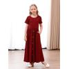 imageGORLYA Girls Modest Simple Button Casual Loose Holiday Long Maxi Dress with Pockets for 414Y KidsWine Red