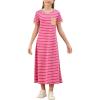 imageGORLYA Girls Contrast Striped Loose Casual Long Shift Swing Patch Pocket TShirt Maxi Dress 614YFuchsia Stripe