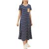imageGORLYA Girls Contrast Striped Loose Casual Long Shift Swing Patch Pocket TShirt Maxi Dress 614YNavy Stripe