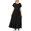 imageGORLYA Girls Flowy Short Sleeve Holiday Casual Loose Ruffle Hem Modest Long Maxi Dress for 614Y KidsBlack