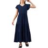 imageGORLYA Girls Flutter Sleeve V Neck Modest Casual Holiday Ruffle Tiered Hem Long Maxi Dress 616YNavy