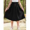 imageGORLYA Girls Boho Paper Bag Elastic Waist Long Swing Casual Vintage Button Front Maxi Skirt for 614YBlack