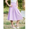 imageGORLYA Girls Boho Paper Bag Elastic Waist Long Swing Casual Vintage Button Front Maxi Skirt for 614YLilac