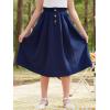 imageGORLYA Girls Boho Paper Bag Elastic Waist Long Swing Casual Vintage Button Front Maxi Skirt for 614YNavy