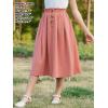 imageGORLYA Girls Boho Paper Bag Elastic Waist Long Swing Casual Vintage Button Front Maxi Skirt for 614YPink