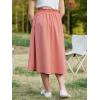 imageGORLYA Girls Boho Paper Bag Elastic Waist Long Swing Casual Vintage Button Front Maxi Skirt for 614YPink