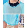 imageGORLYA Girls Casual Tassel Swimwear Cover Ups Bathing Chiffon Coverups Beach Swimsuit Wraps with Pom Pom TrimLight Blue