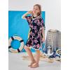 imageGORLYA Girls Casual Tassel Swimwear Cover Ups Bathing Chiffon Coverups Beach Swimsuit Wraps with Pom Pom TrimNavy Print