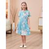 imageGORLYA Girls Cut Shoulder Split Sleeve Tie Knot Cuff Casual ALine Shift Midi Dress with Pockets 414YSky Blue Print