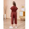imageGORLYA Girls Peter Pan Collar Linen Casual Jumpsuit Outfits Button Belted Wide Leg Pant Jumper Rompers 414T