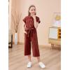 imageGORLYA Girls Peter Pan Collar Linen Casual Jumpsuit Outfits Button Belted Wide Leg Pant Jumper Rompers 414T
