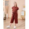 imageGORLYA Girls Peter Pan Collar Linen Casual Jumpsuit Outfits Button Belted Wide Leg Pant Jumper Rompers 414T