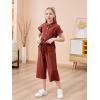 imageGORLYA Girls Peter Pan Collar Linen Casual Jumpsuit Outfits Button Belted Wide Leg Pant Jumper Rompers 414T