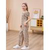 imageGORLYA Girls Puff Sleeve Casual Button Shirred Jumpsuit Outfits Straight Wide Leg Pant Jumper Rompers 414TBrown Print