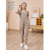 imageGORLYA Girls Puff Sleeve Casual Button Shirred Jumpsuit Outfits Straight Wide Leg Pant Jumper Rompers 414TBrown Print