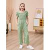 imageGORLYA Girls Puff Sleeve Casual Button Shirred Jumpsuit Outfits Straight Wide Leg Pant Jumper Rompers 414TGreen Flower