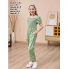 imageGORLYA Girls Puff Sleeve Casual Button Shirred Jumpsuit Outfits Straight Wide Leg Pant Jumper Rompers 414TGreen Flower
