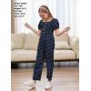 imageGORLYA Girls Puff Sleeve Casual Button Shirred Jumpsuit Outfits Straight Wide Leg Pant Jumper Rompers 414TNavy Dot