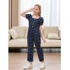imageGORLYA Girls Puff Sleeve Casual Button Shirred Jumpsuit Outfits Straight Wide Leg Pant Jumper Rompers 414TNavy Dot