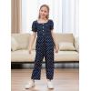 imageGORLYA Girls Puff Sleeve Casual Button Shirred Jumpsuit Outfits Straight Wide Leg Pant Jumper Rompers 414TNavy Dot