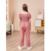 imageGORLYA Girls Puff Sleeve Casual Button Shirred Jumpsuit Outfits Straight Wide Leg Pant Jumper Rompers 414TPink Flower